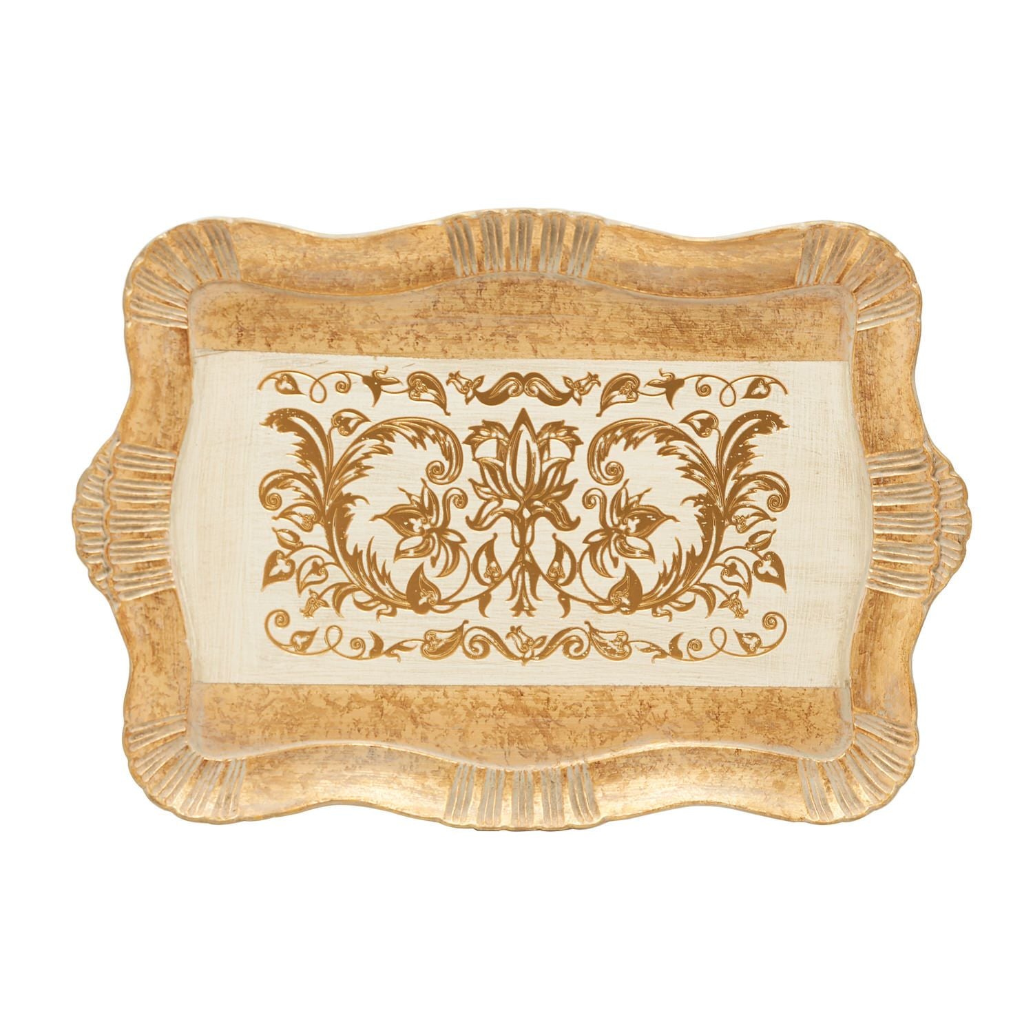 SEZZATINI SPARTACO AVORIO ORO LARGE CARVED RECTANGLE TRAY 38 X 55CM - VL-238-5-3131