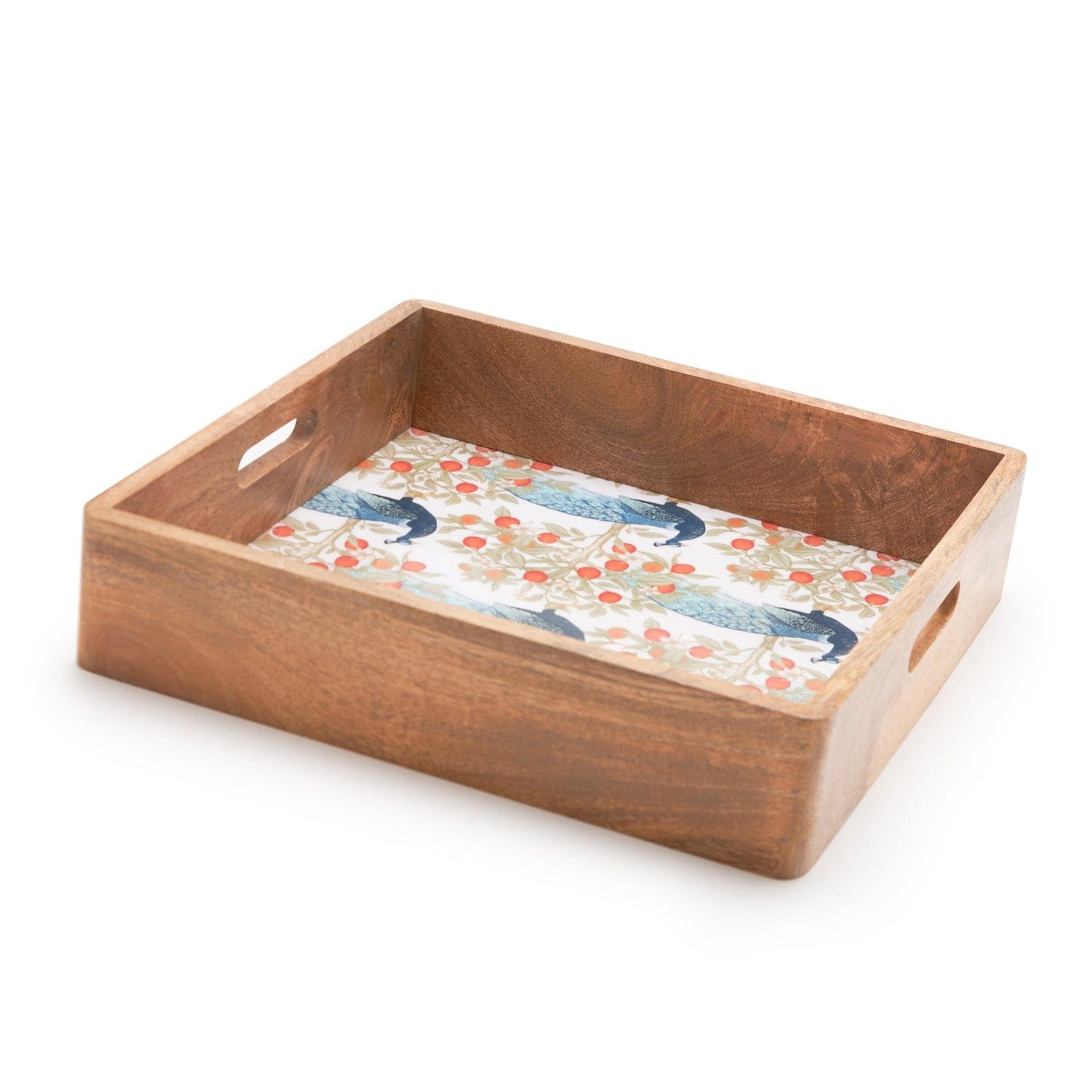 INDRA BLUE PEACOCK SQUARE TRAY 14X14 INCHES