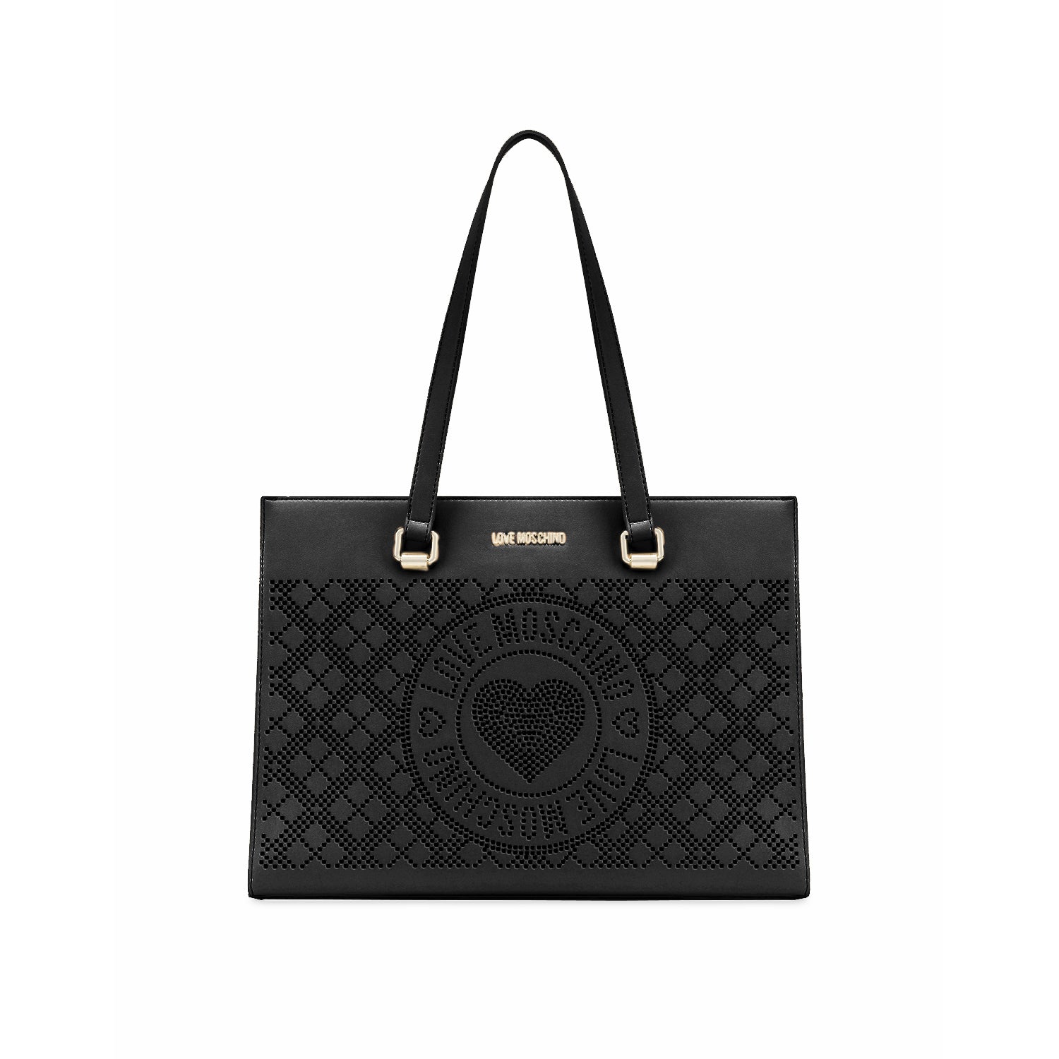 LOVE MOSCHINO PERFORATED HEART SHOPPER BAG BLACK