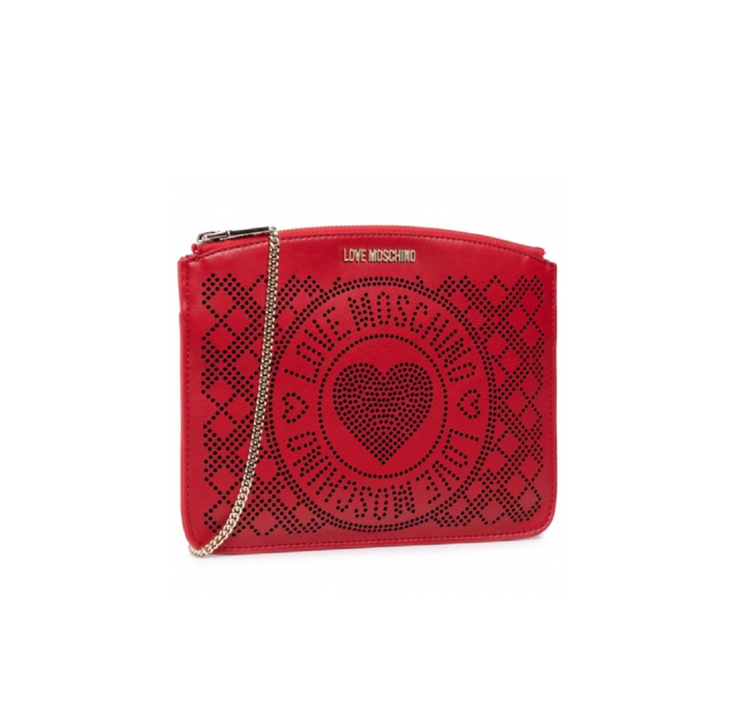 LOVE MOSCHINO PERFORATED HEART CROSSBODY BAG RED