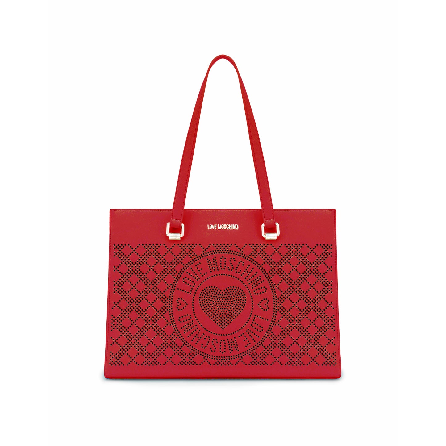 LOVE MOSCHINO PERFORATED HEART SHOPPER BAG RED