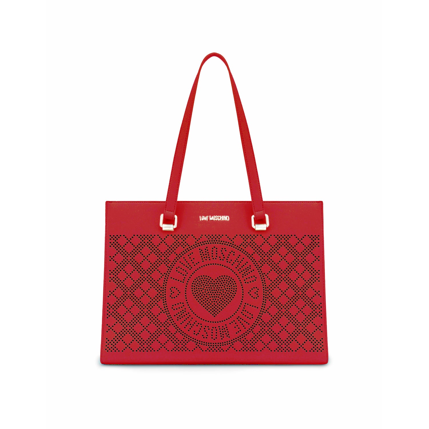 LOVE MOSCHINO PERFORATED HEART SHOPPER BAG RED