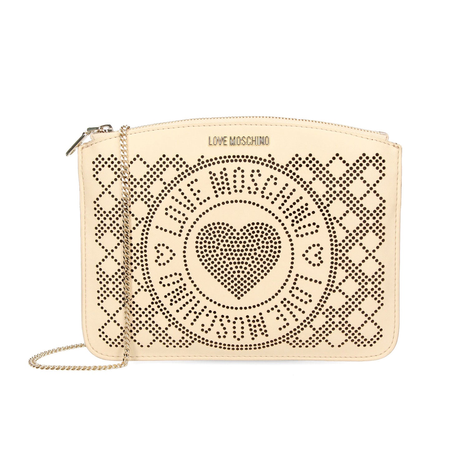 LOVE MOSCHINO PERFORATED HEART CROSSBODY BAG WHITE