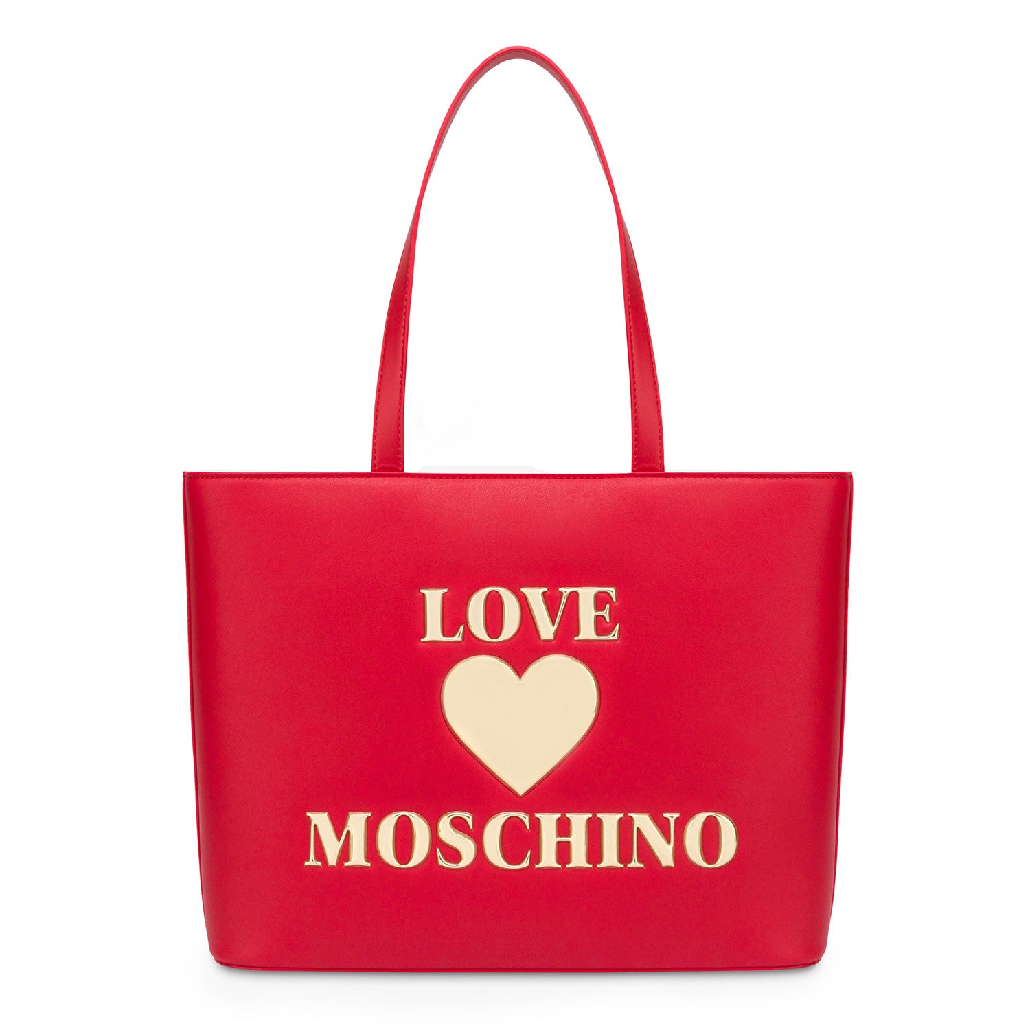 LOVE MOSCHINO SHINY PADDED HEART TOTE BAG RED