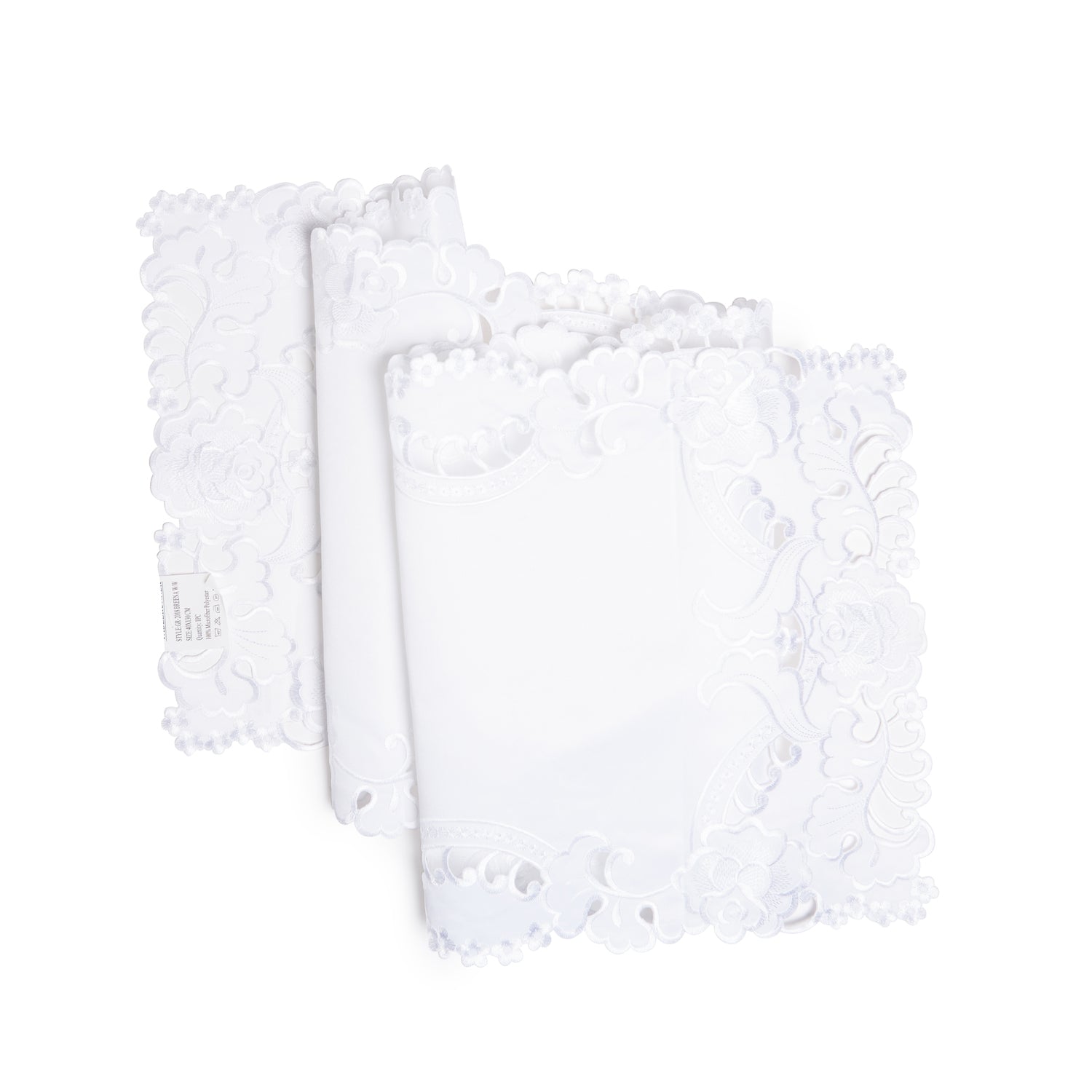 Paramount Brenna White Satin Floral Cutwork Table Runner