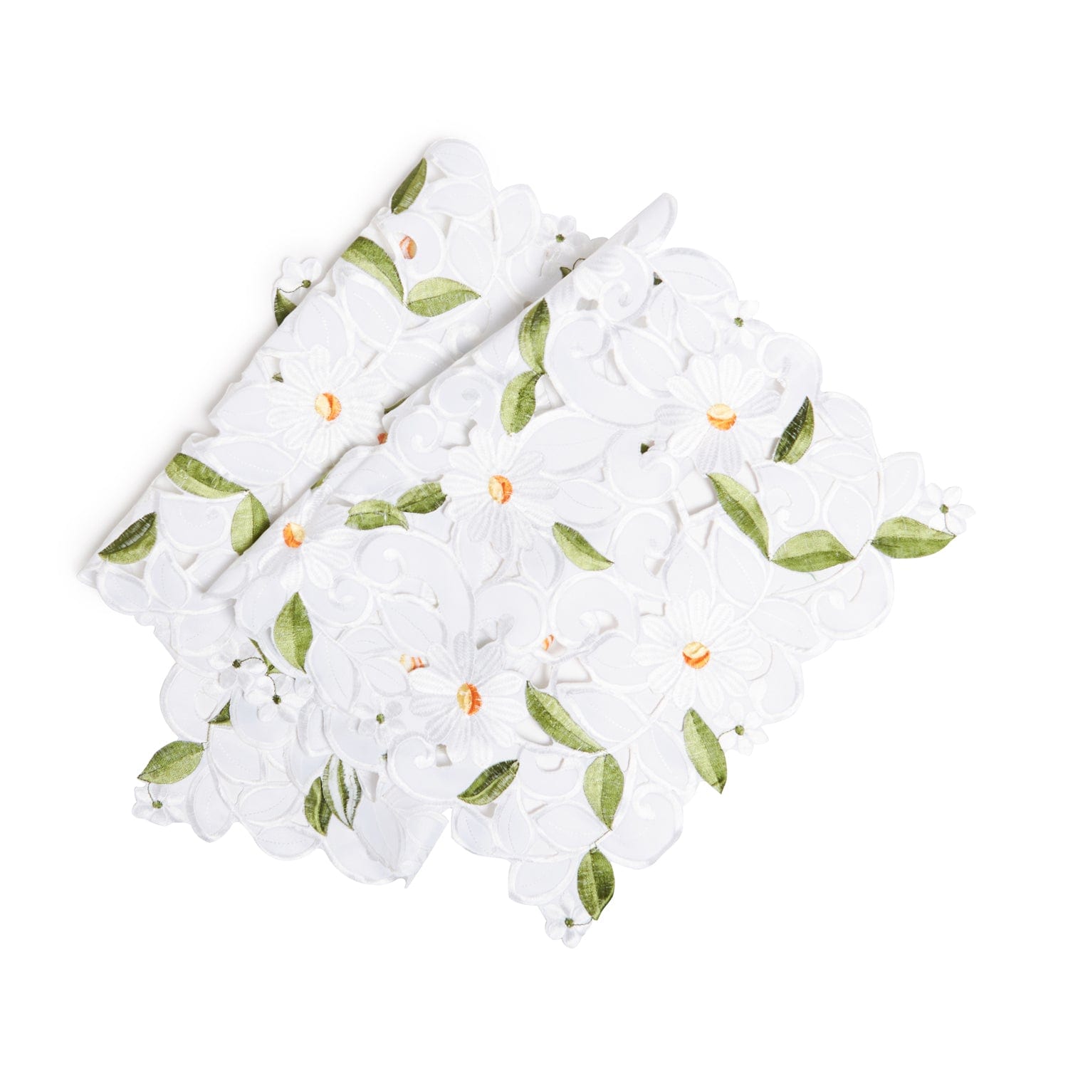 Paramount Green Poly All Over Cutwork Floral Tablerunner