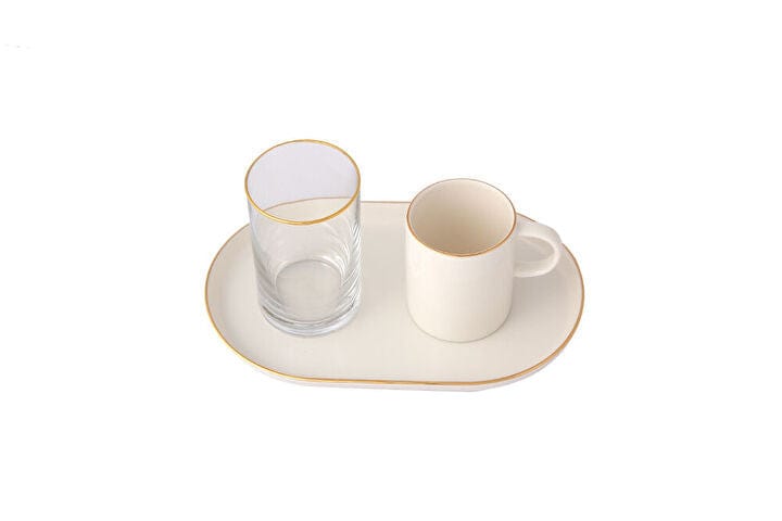 PORLAND PORSELEN GOLD BANDED COFFEE & SERVING SET 3PC