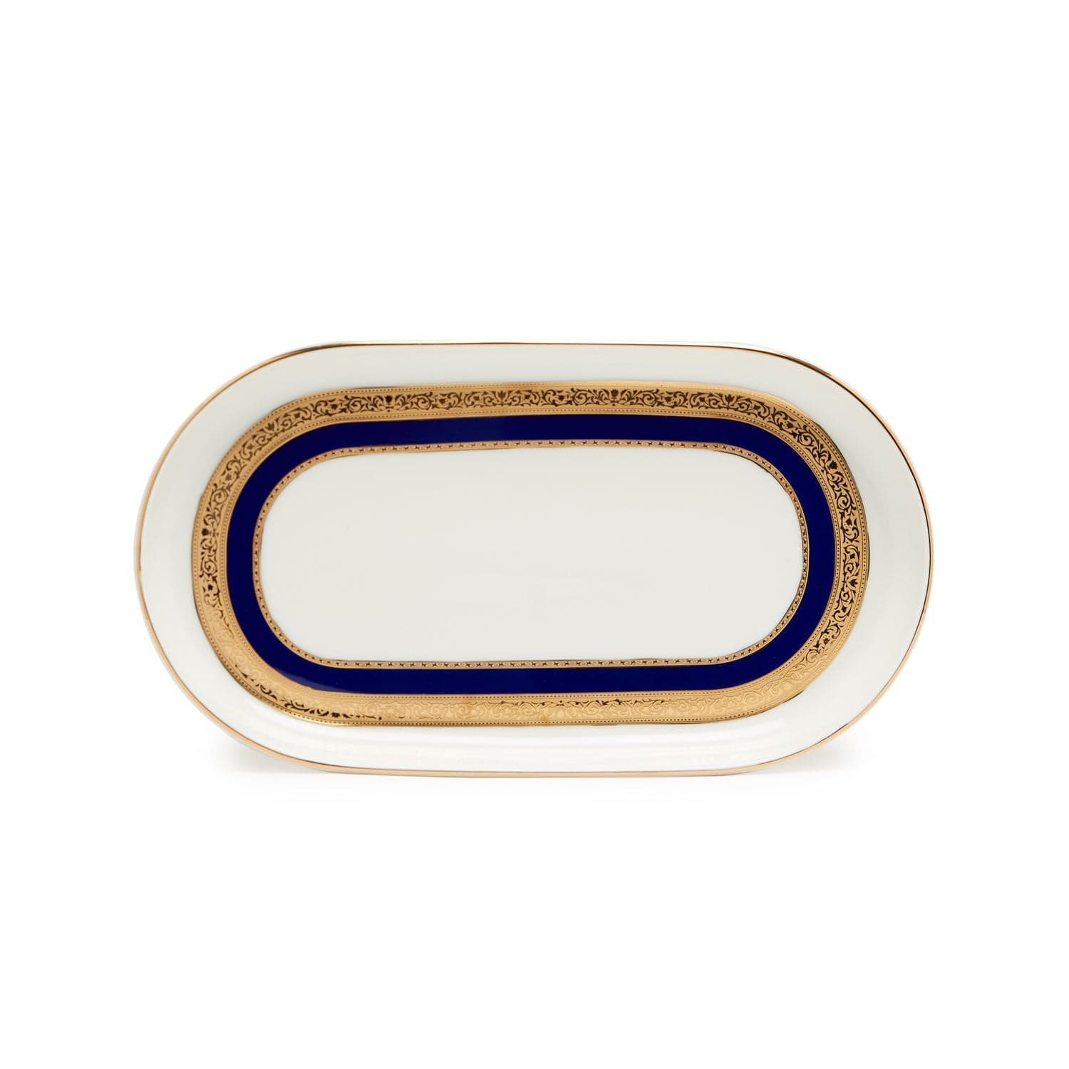 DANKOTUWA VICTORIAN GOLD COBALT 12IN OVAL PLATTER - SMALL