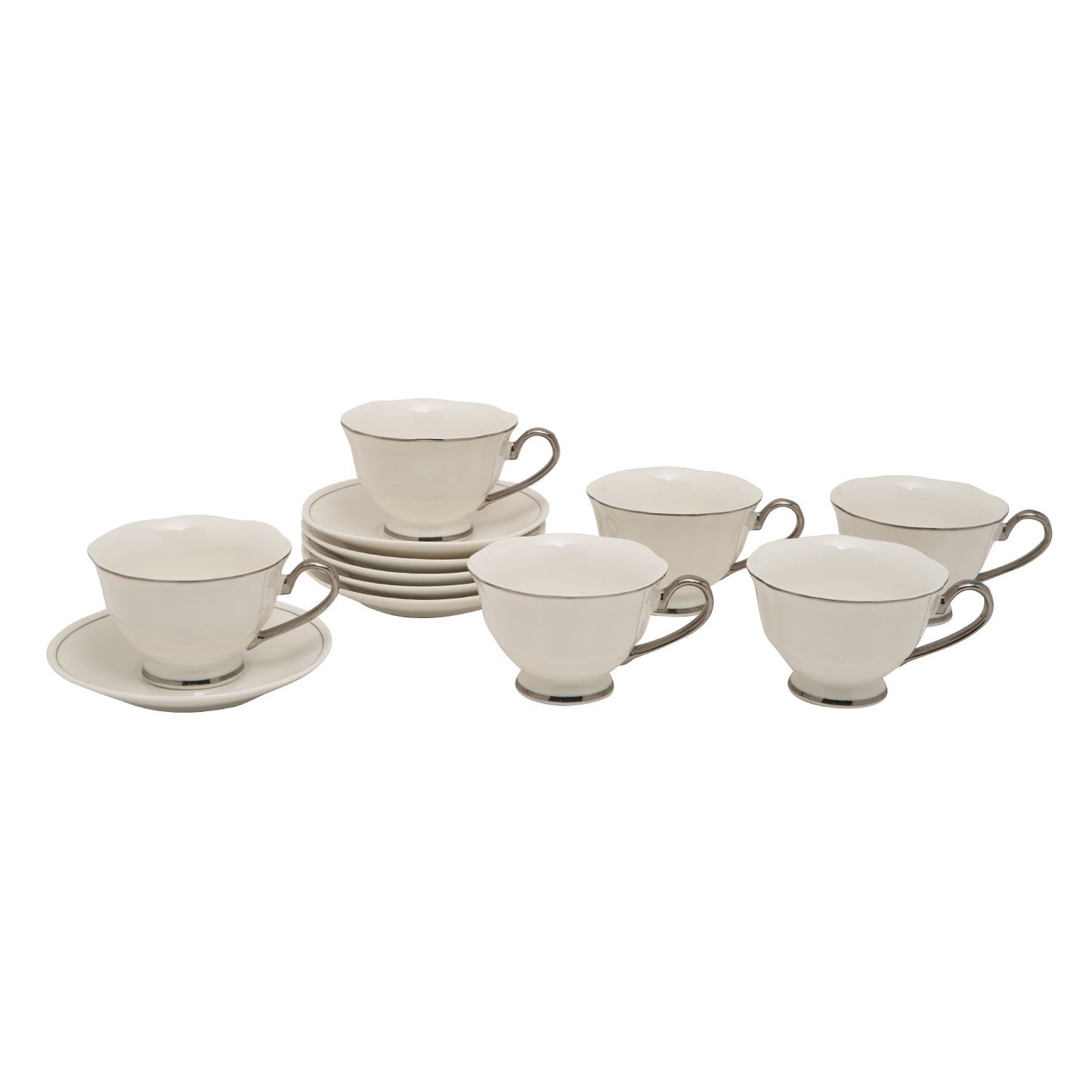 12PC ENGLISH TEA CUP AND SAUCER PLATINUM LINE GLAZE BONE CHINA