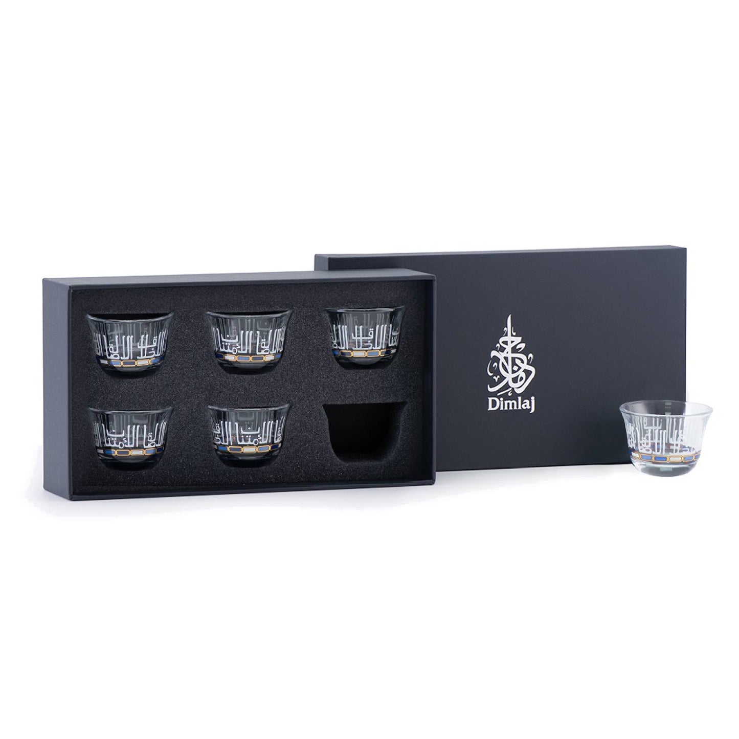 Dimlaj Asala Cawa Cup Set - Clear, Gold and Blue, 6 Pieces - 46677 - Jashanmal Home