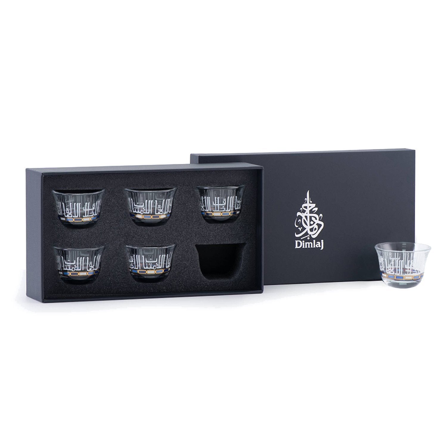 Dimlaj Asala Cawa Cup Set - Clear, Gold and Blue, 6 Pieces - 46677 - Jashanmal Home