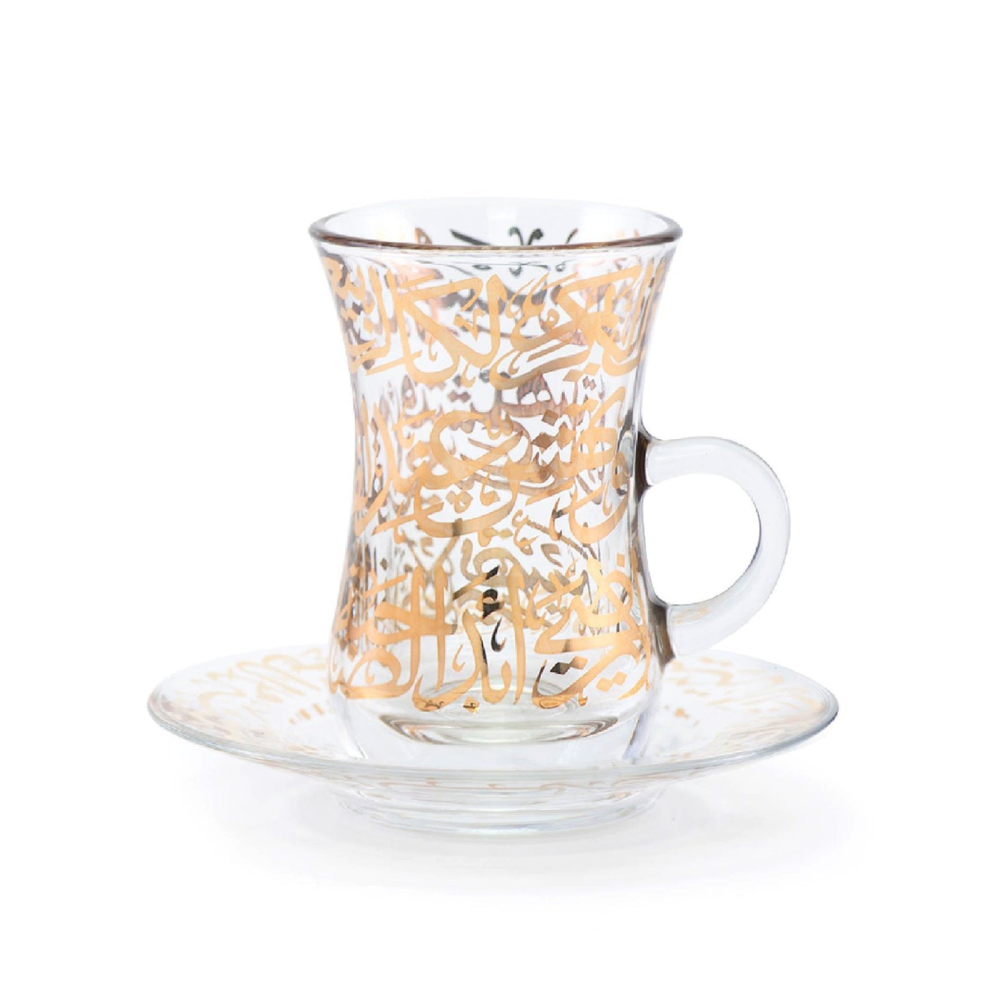 Dimlaj Kareem Tea Glass and Saucer Set - Clear and Gold, 12 Pieces - 46761 - Jashanmal Home