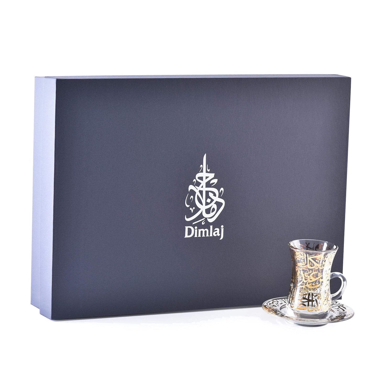 Dimlaj Kareem Tea Glass and Saucer Set - Clear and Gold, 12 Pieces - 46761 - Jashanmal Home