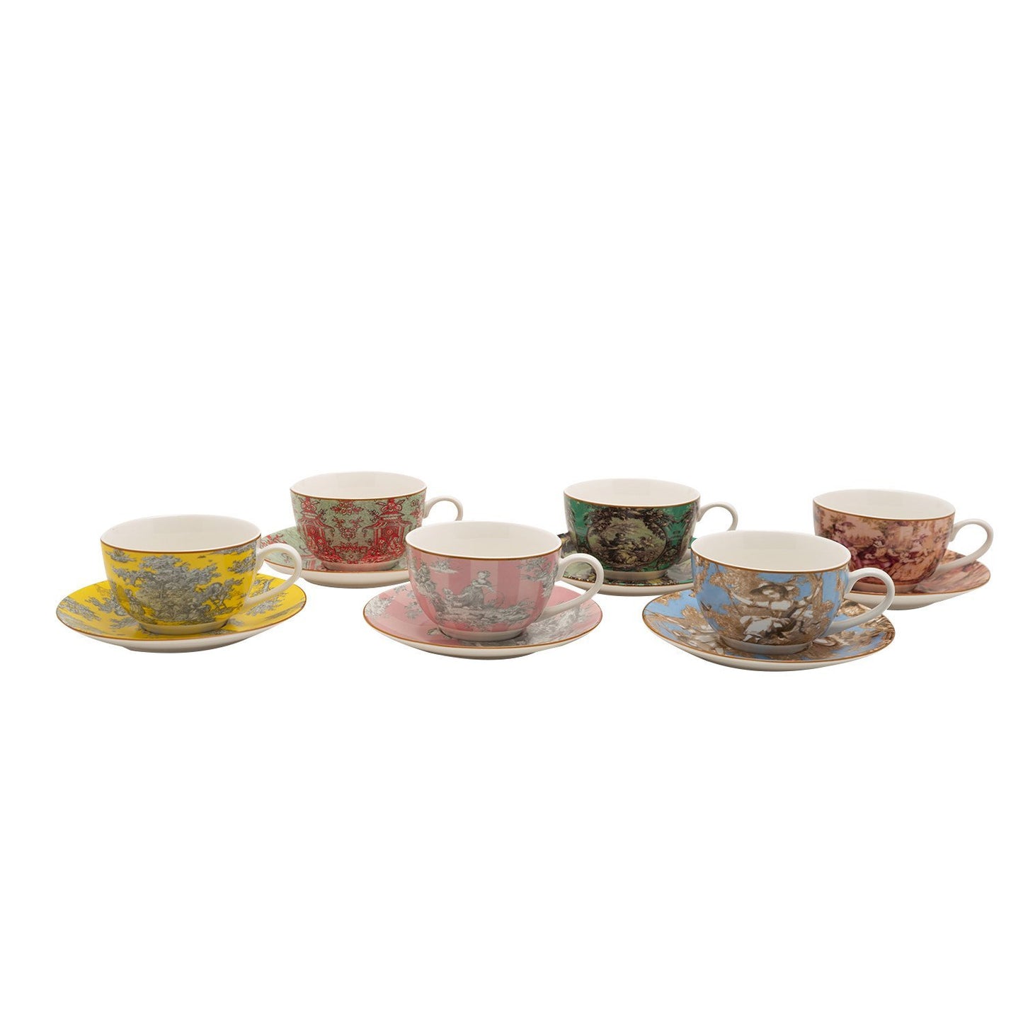 L'atelier FB Toile De Jouy Tea Cup and Saucer Set - 220 cc., 12 Pieces - TC 4718 013 - Jashanmal Home
