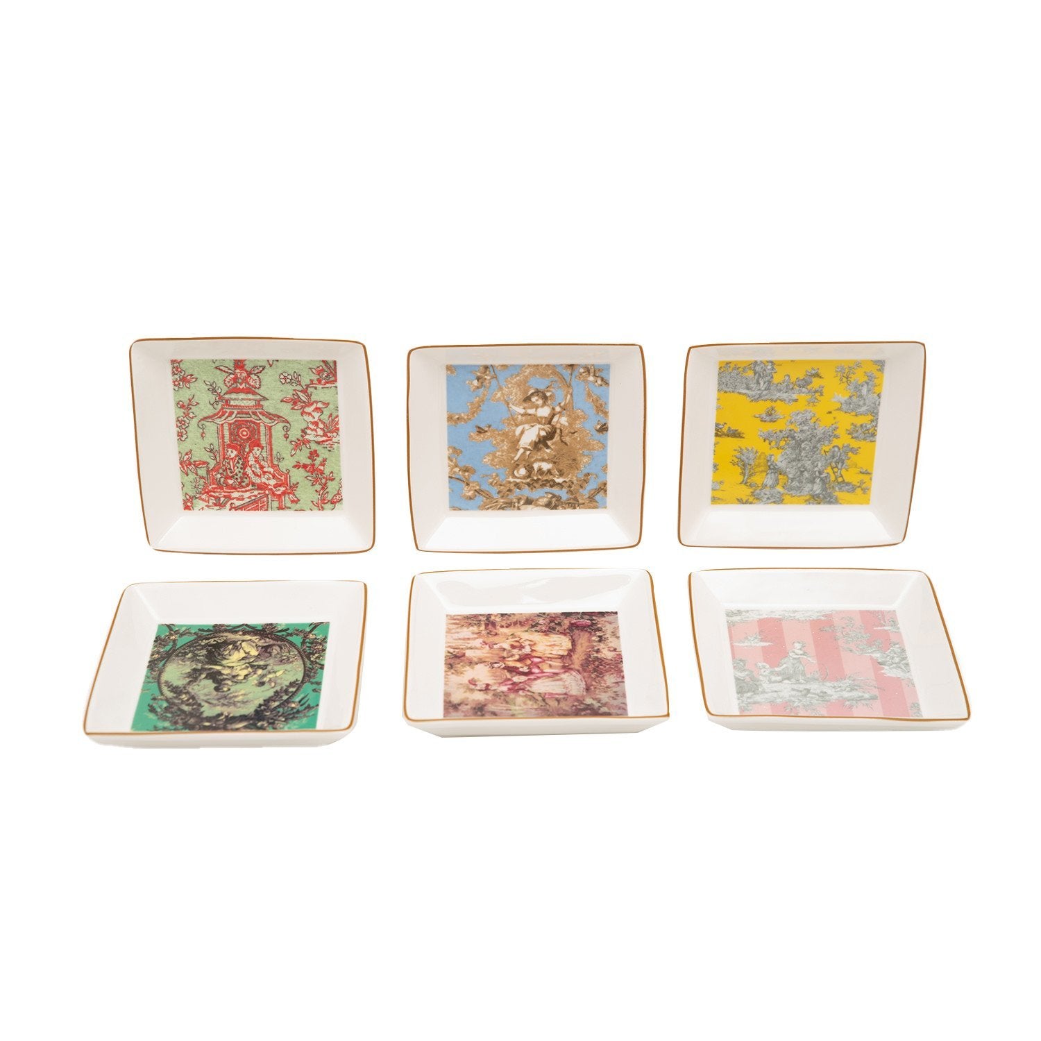 L'atelier FB Toile De Jouy Square Plate Set - 11.4 x 11.4 cm, 6 Pieces - TC 4718 014 - Jashanmal Home