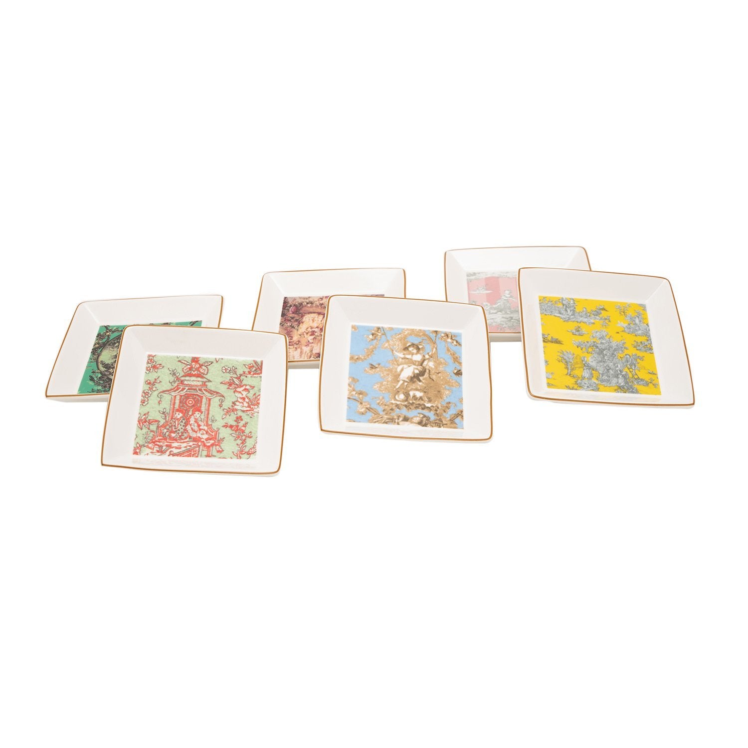 L'atelier FB Toile De Jouy Square Plate Set - 11.4 x 11.4 cm, 6 Pieces - TC 4718 014 - Jashanmal Home