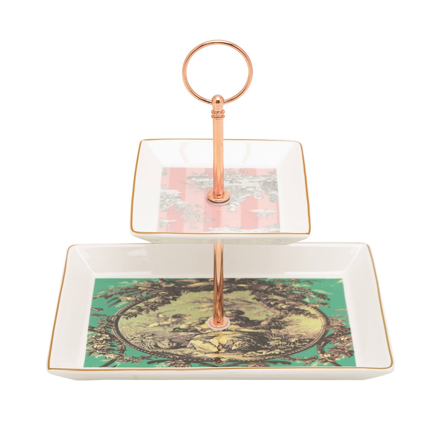 L'atelier FB Toile De Jouy 2 Levels Square Plate with Holder - TC 4718 015 - Jashanmal Home