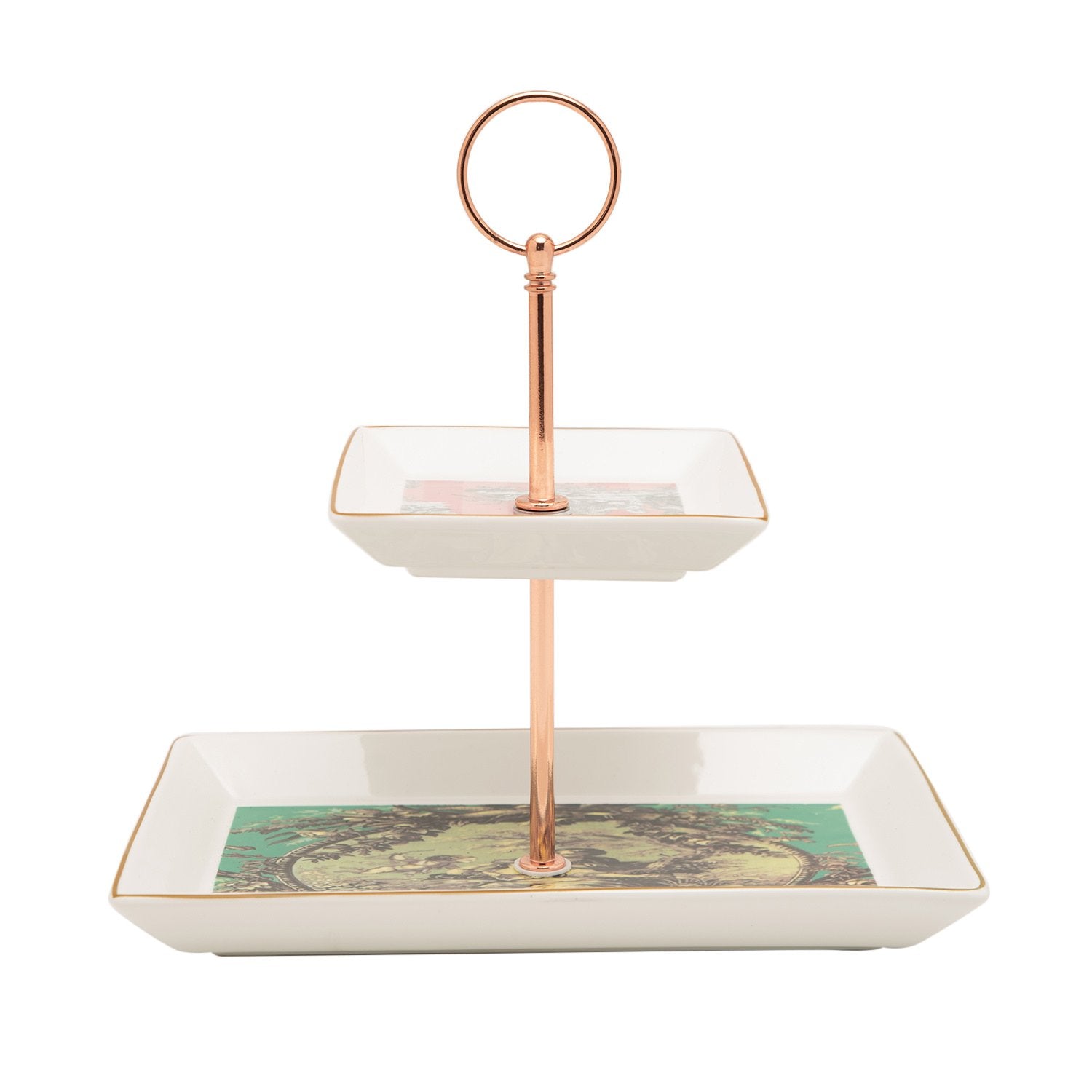 L'atelier FB Toile De Jouy 2 Levels Square Plate with Holder - TC 4718 015 - Jashanmal Home