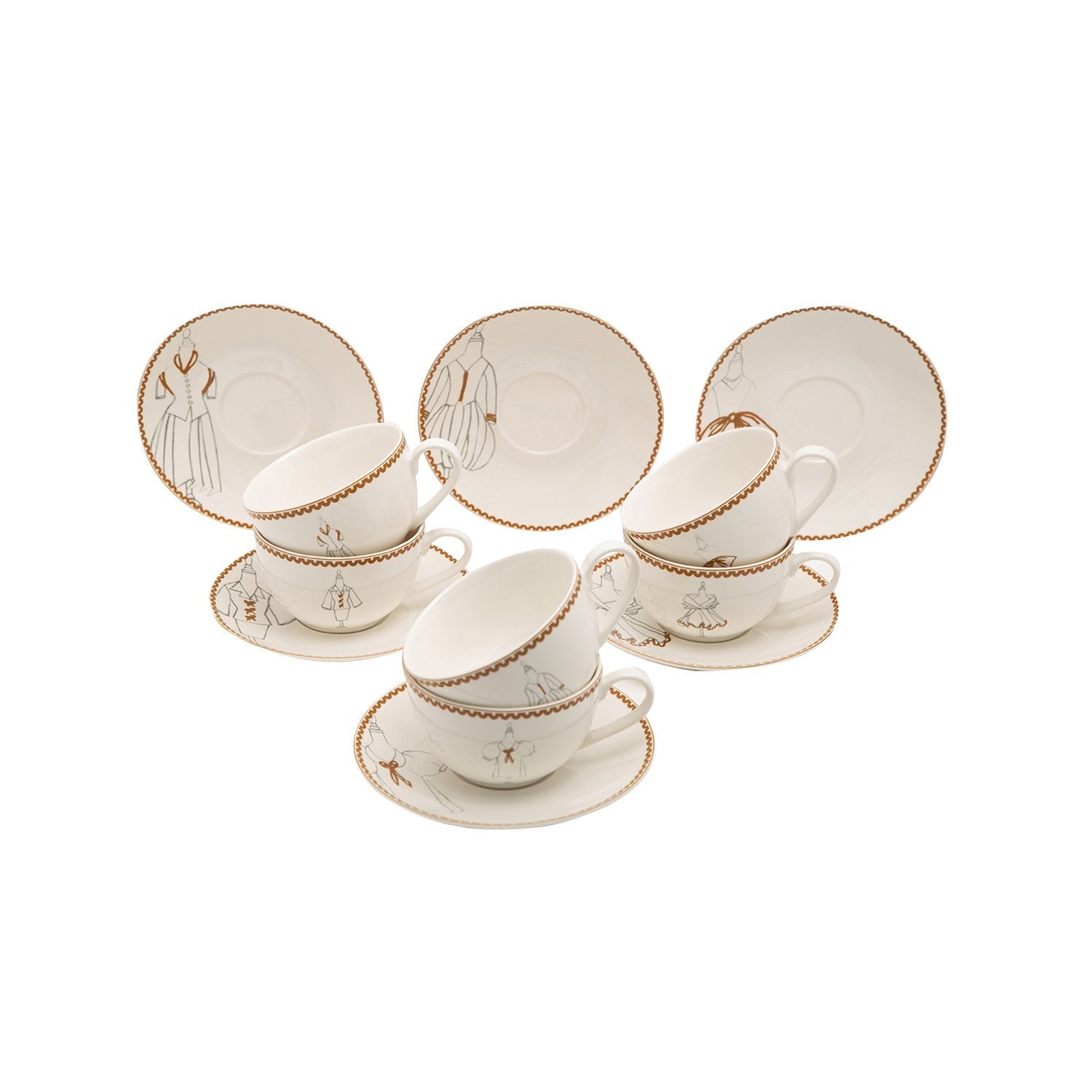 L'atelier FB Dress Tea Cup and Saucer Set - 220 cc., 12 Pieces - TC 4713 013 - Jashanmal Home