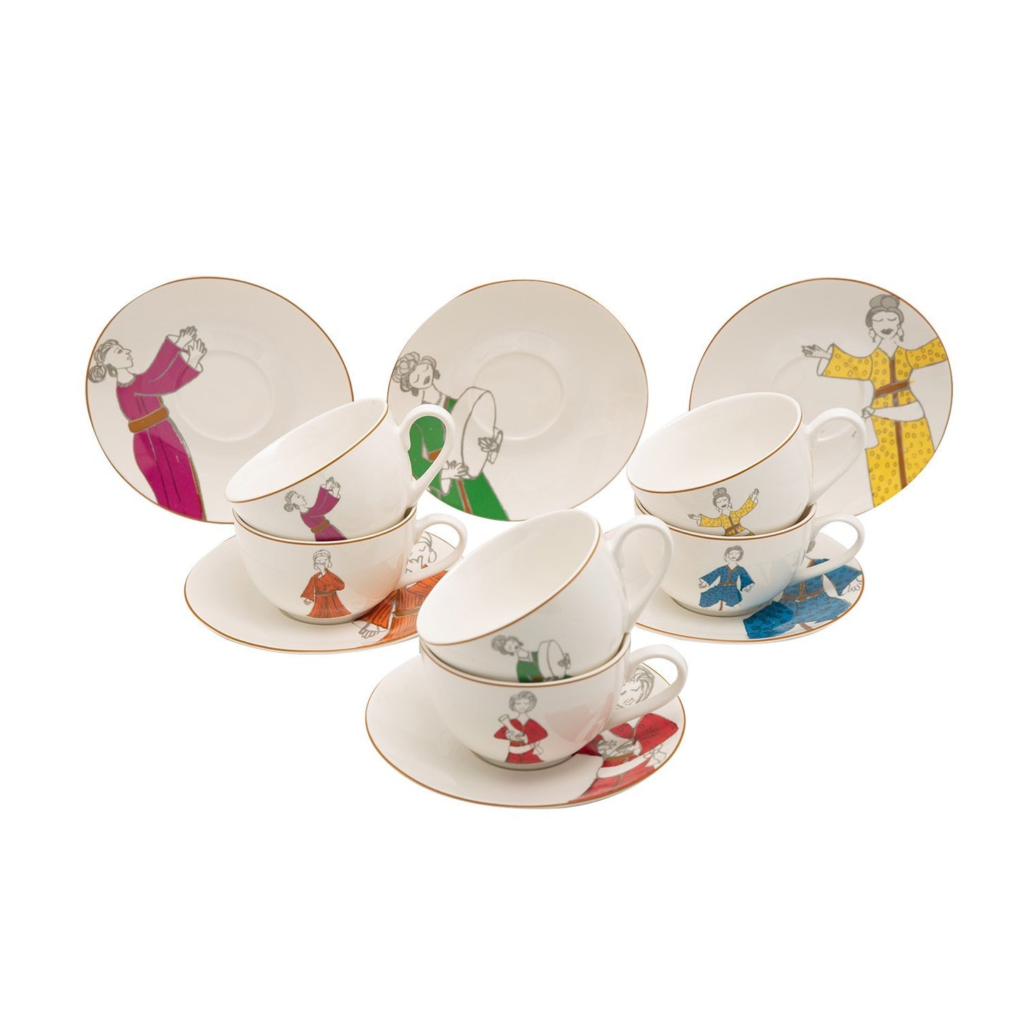 L'atelier FB Party Tea Cup and Saucer Set - 220 cc., 12 Pieces - TC 4714 013 - Jashanmal Home