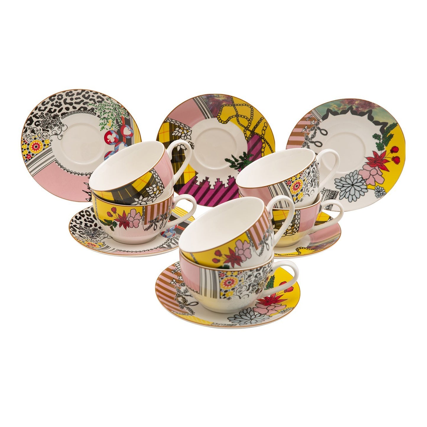 L'atelier FB Design Tea Cup and Saucer Set - 220 cc., 12 Pieces - TC 4719 013 - Jashanmal Home