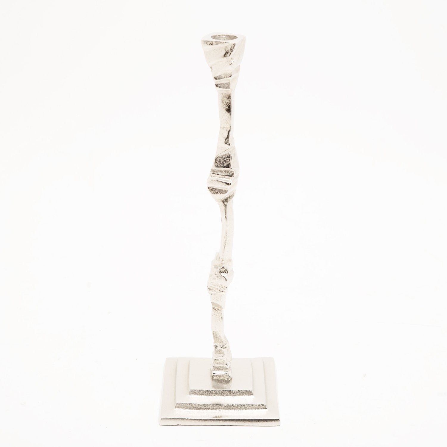 PANACHE DECO ALUM CANDLE HOLDER 13.25 NICKEL- 00122