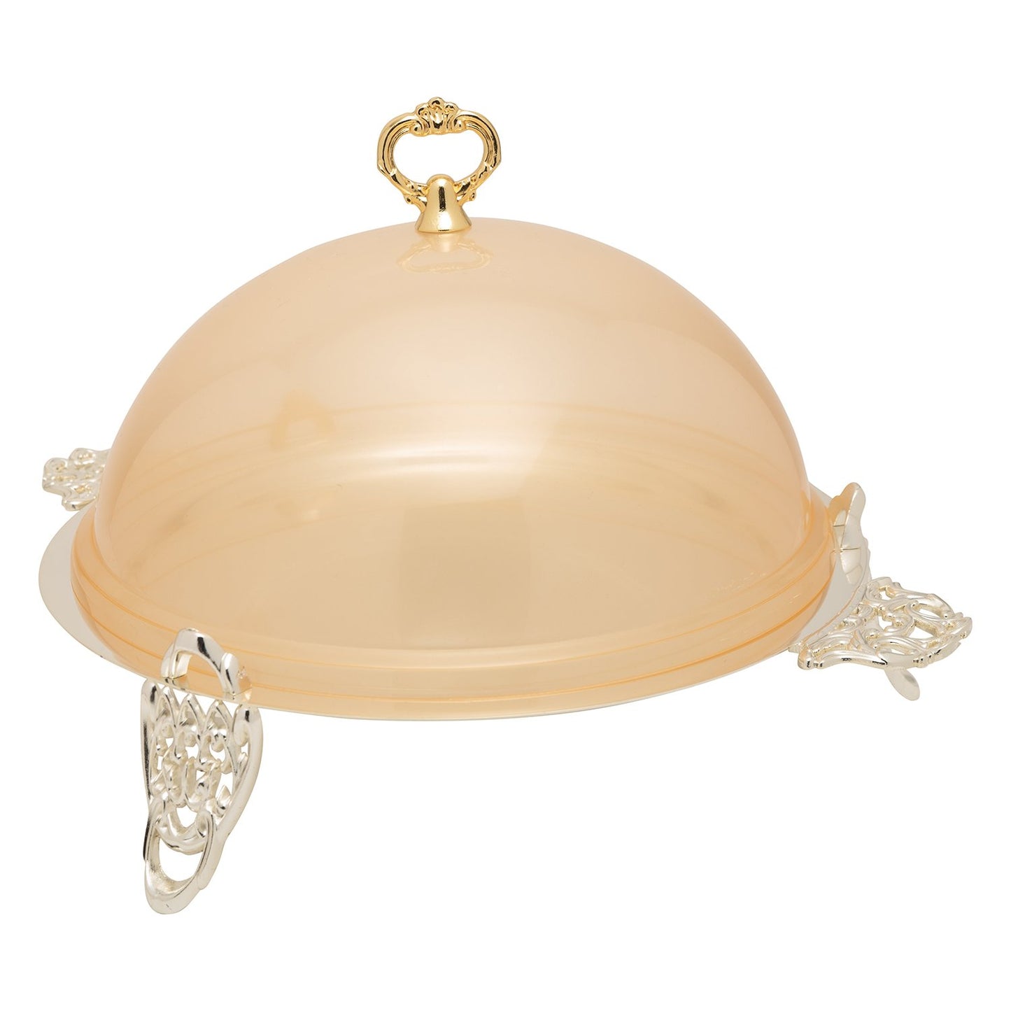 SILVER PLATED FOOTED ROUND TRAY WITH GOLD COVER