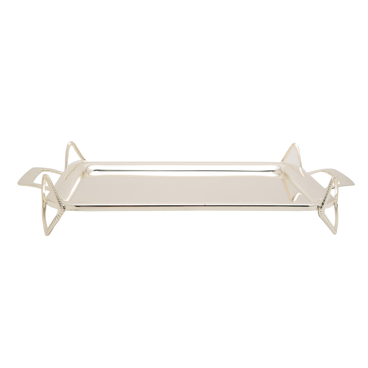 SILVER PLATED RECTANGLE TRAY WITH HANDLE & FEET