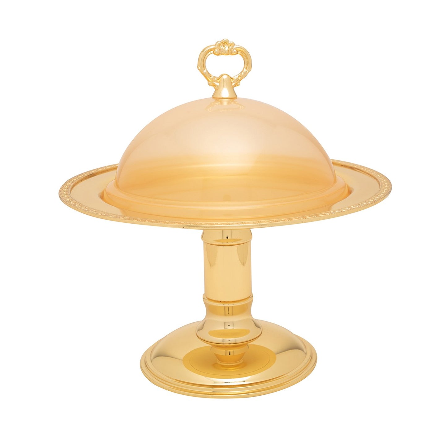 GOLD PATED ROUND CAKE STAND WITH COVER