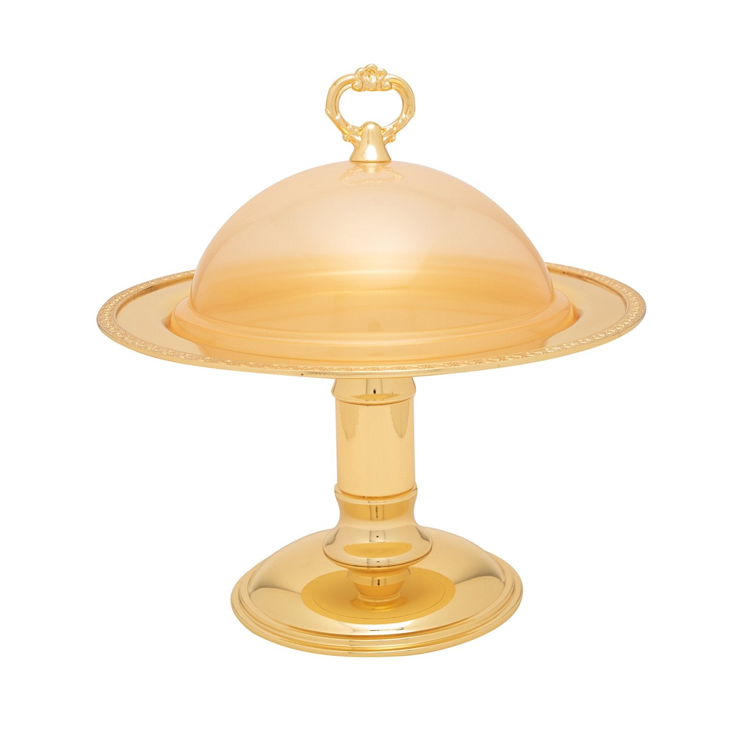 GOLD PATED ROUND CAKE STAND WITH COVER