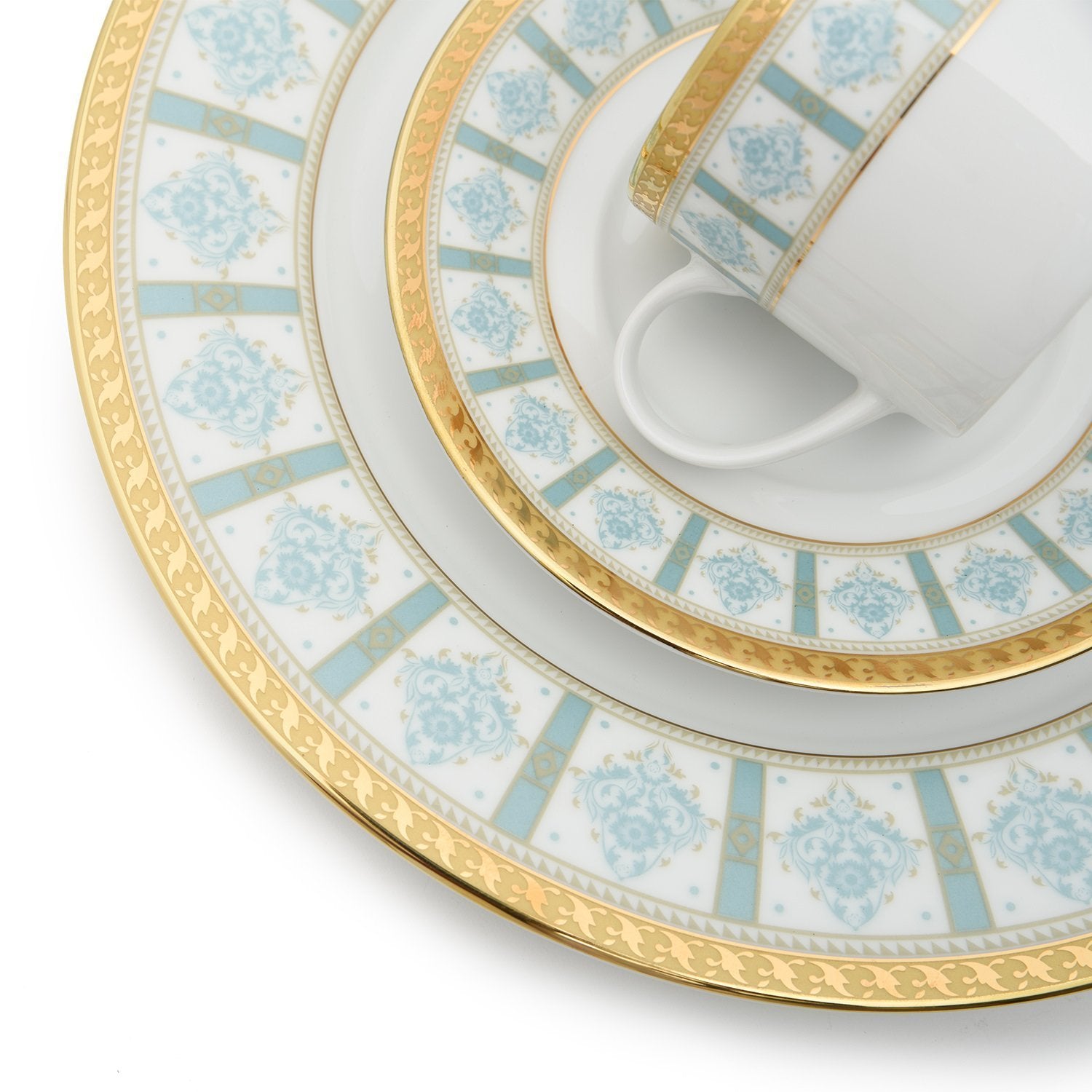 Dankotuwa Porcelain Moira Tea Set - Light Blue and Gold, 24 Piece - MOI-24TS - Jashanmal Home