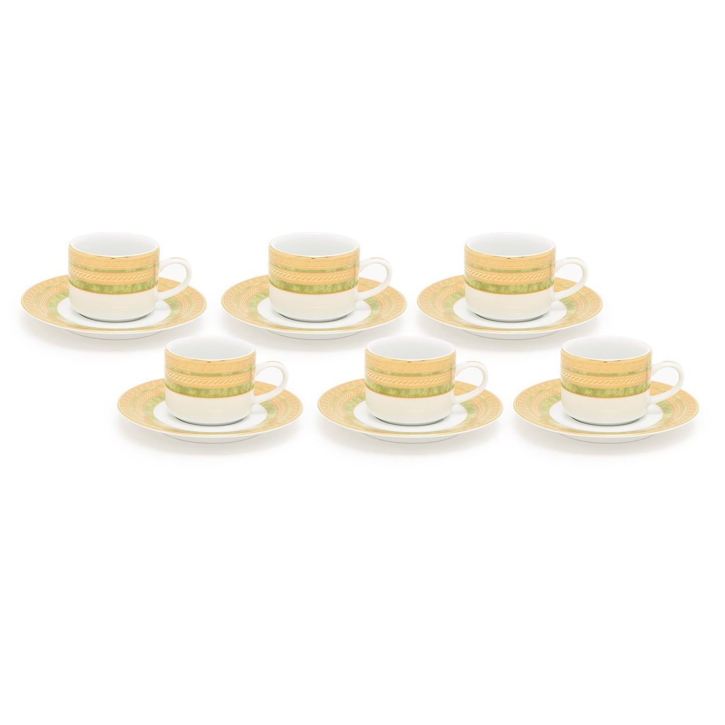 Dankotuwa Porcelain Berlinda Coffee Cup and Saucer Set - Light Green and Gold - BERGRN-0692/93