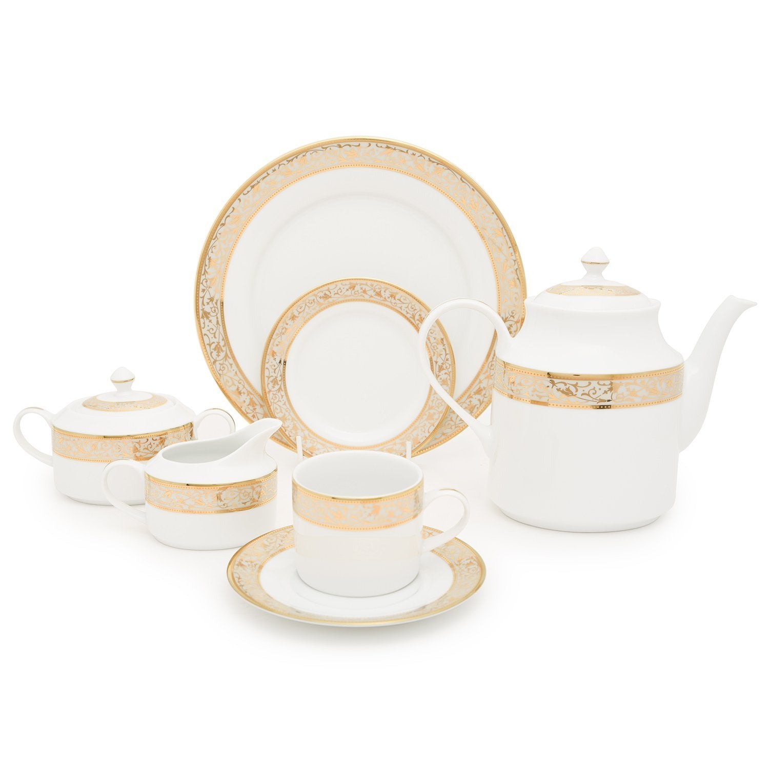 Dankotuwa Porcelain Catherina Tea Set - Gold, 24 Piece - CATH-24TS