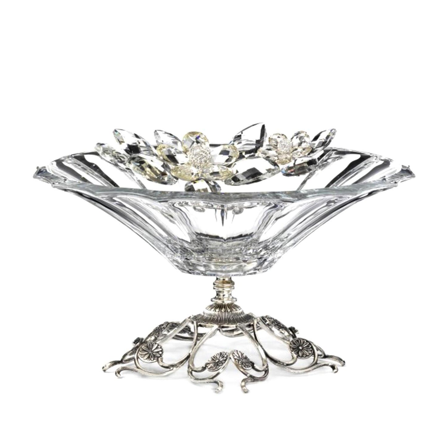 Debora Carlucci Crystal Flowers Glass Bowl with Metal Base - DC5544
