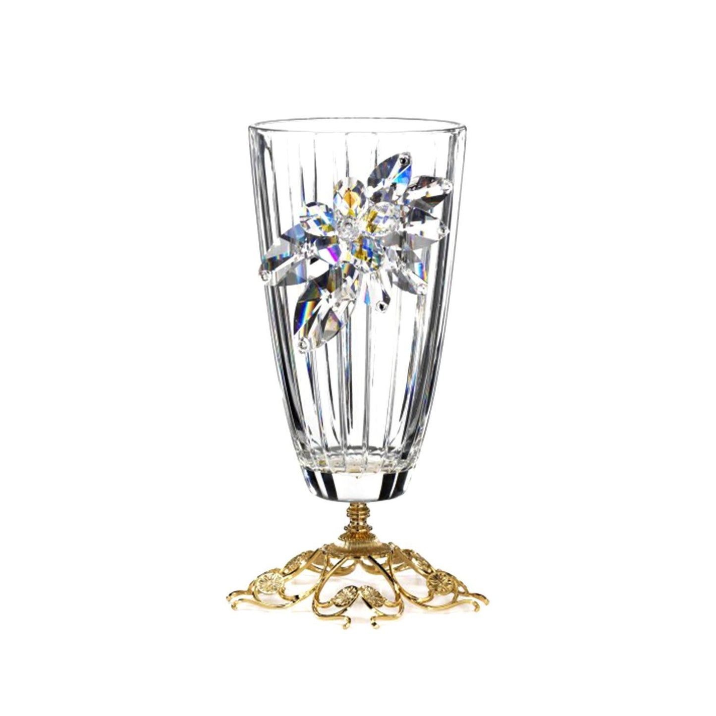 Debora Carlucci Crystal Flowers Glass Vase with Metal Base - DC5546