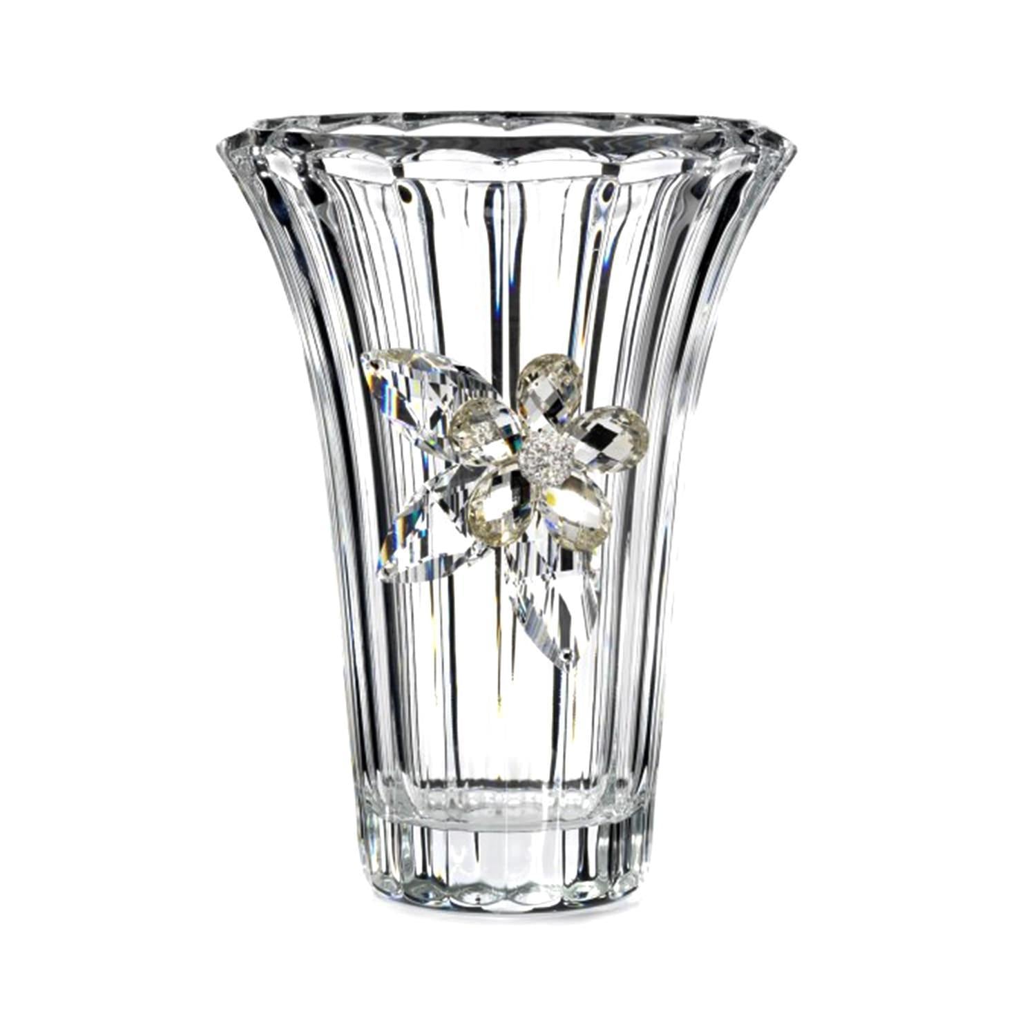 Debora Carlucci Crystal Foiled Flower Glass Vase with Metal Base - DC5543