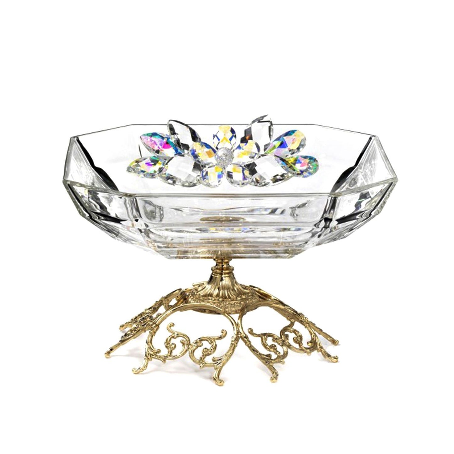 Debora Carlucci Crystal Flowers Glass Bowl with Gold Metal Base - DC5548