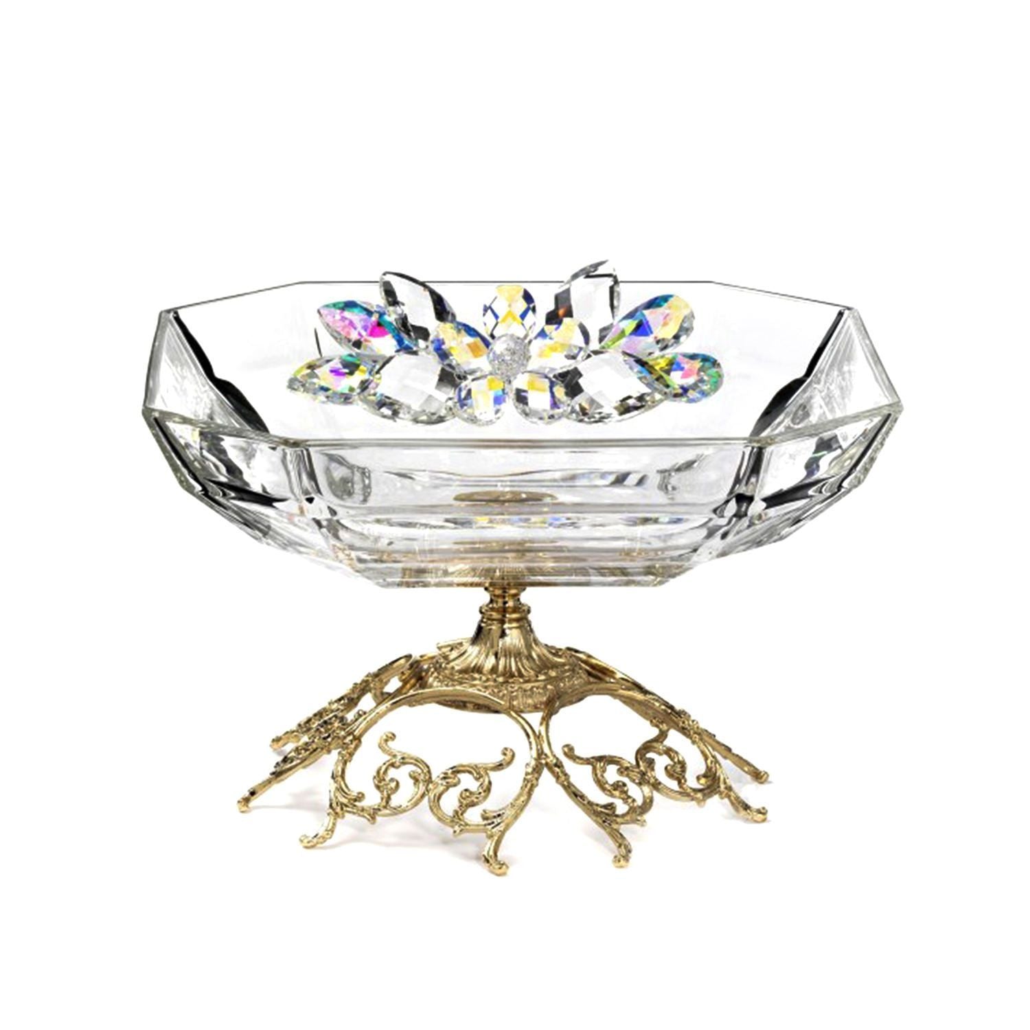 Debora Carlucci Crystal Flowers Glass Bowl with Gold Metal Base - DC5548