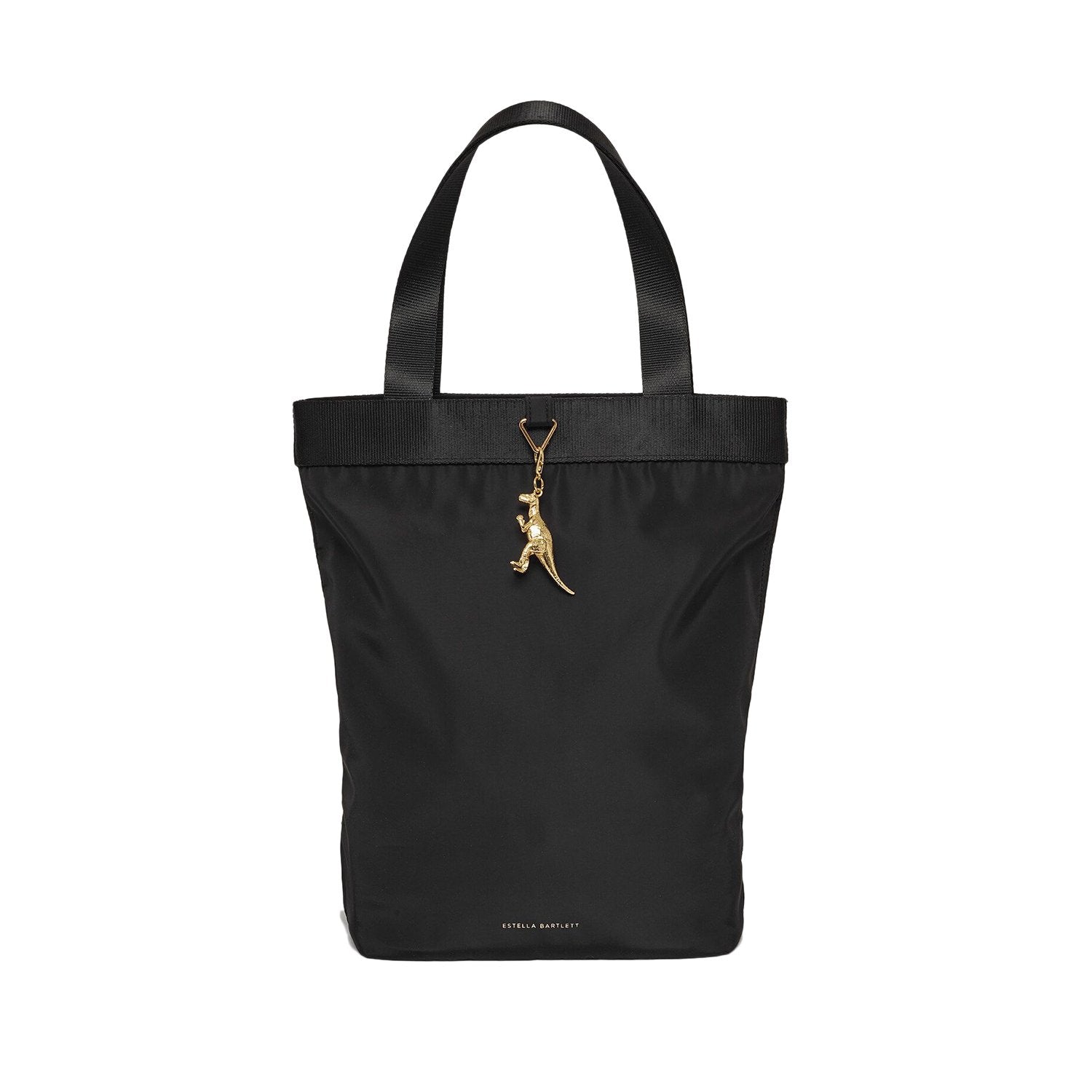 Estella Bartlett Tote Backpack - Black Nylon with Gold Dinosaur Charm - EBP3925