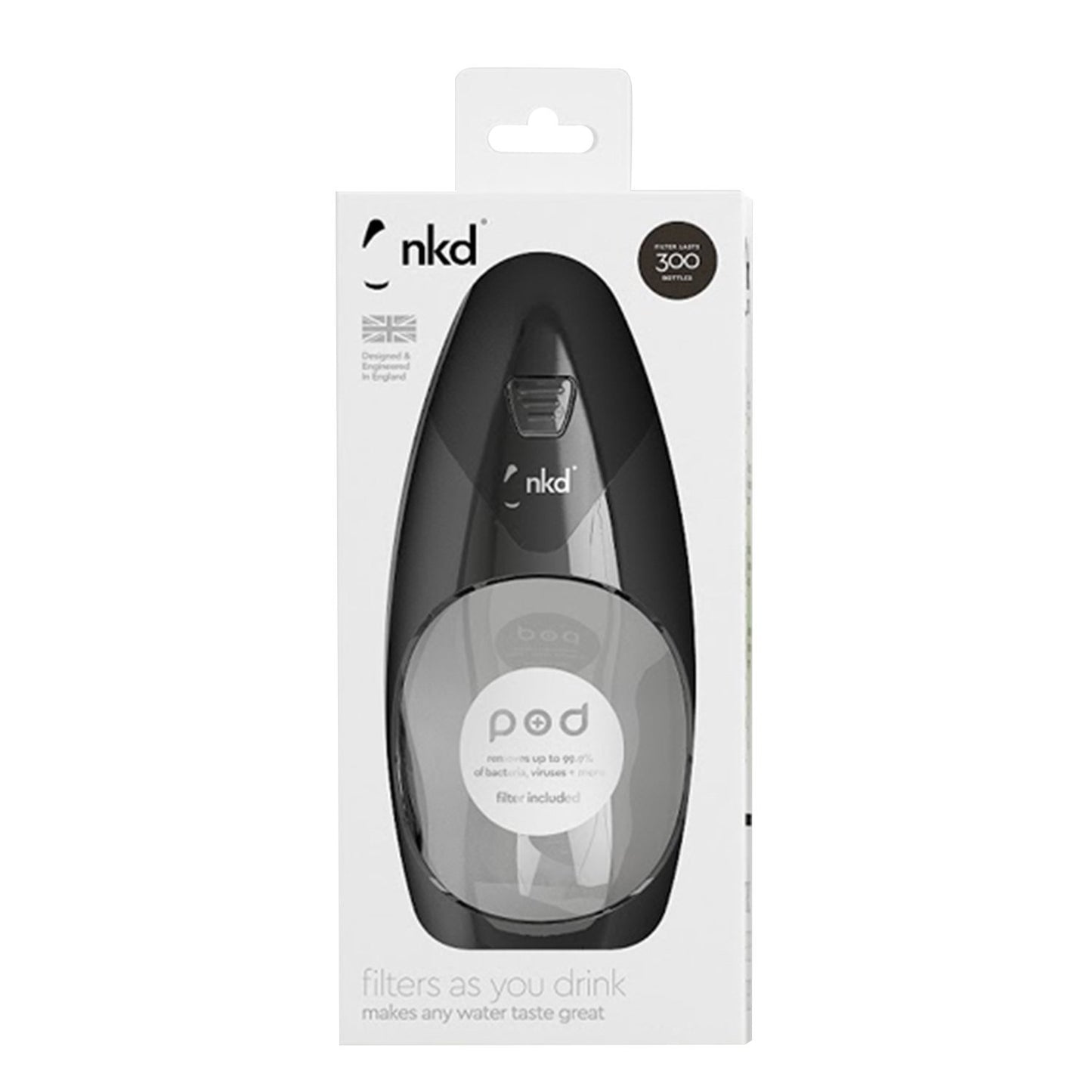NKD Pod 585 ml Water Filter Bottle - Black - PF5X1-601660 - Jashanmal Home