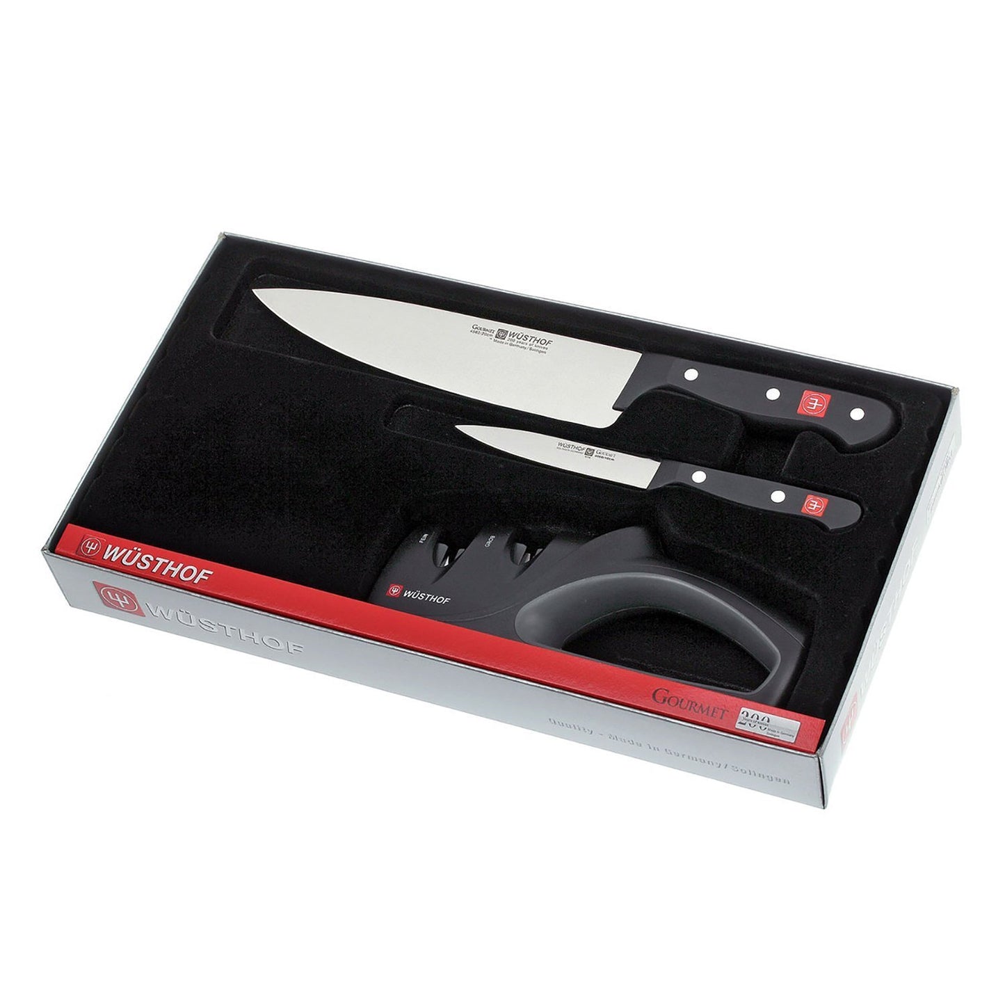 Ed. Wusthof Gourmet 2 Piece Knife Set with Knife Sharpener - Black and Silver - 9654-1 - Jashanmal Home